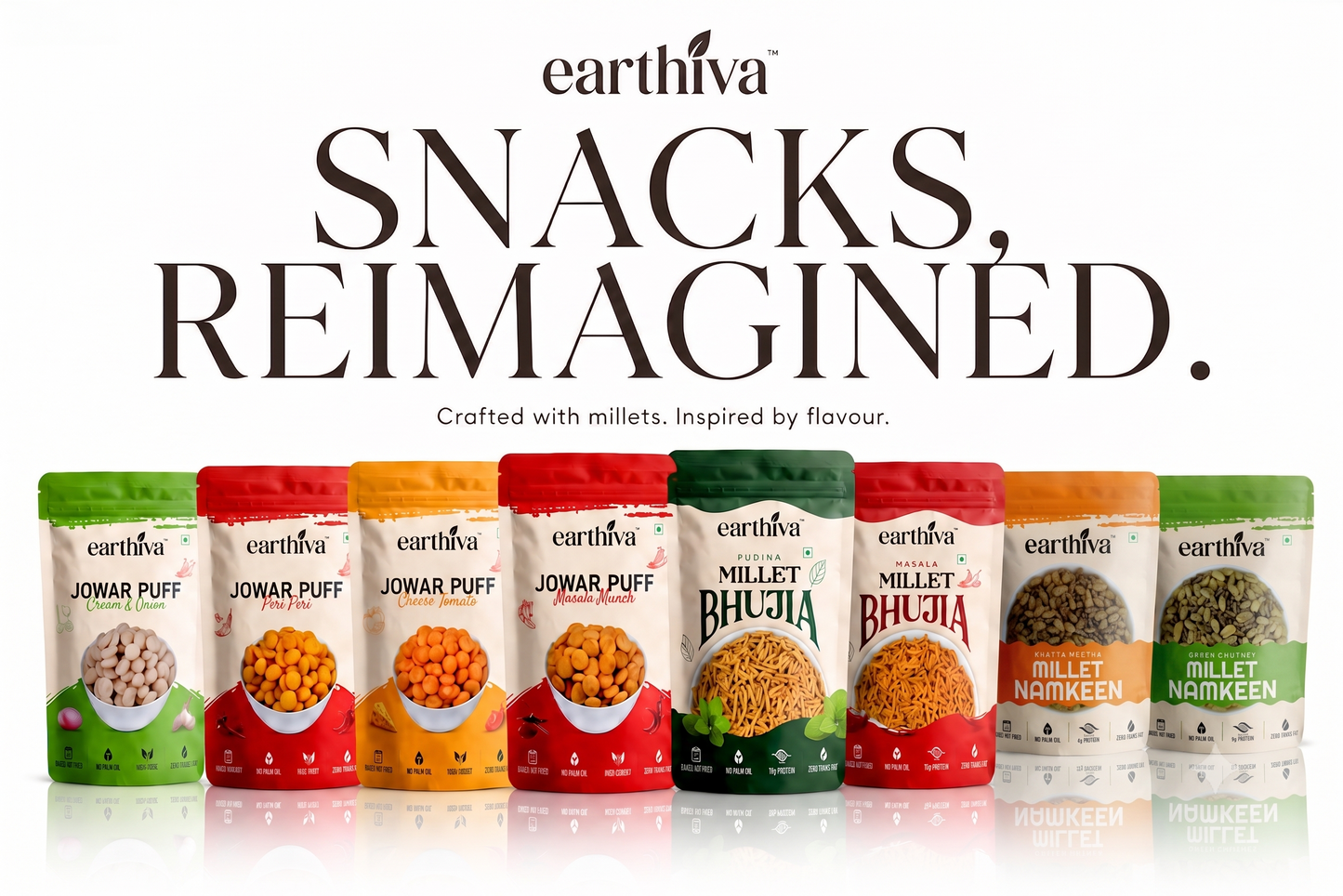 The earthiva Box - Jowar Puffs, Millet Namkeen & Millet Bhujia Combo - 8 Packs