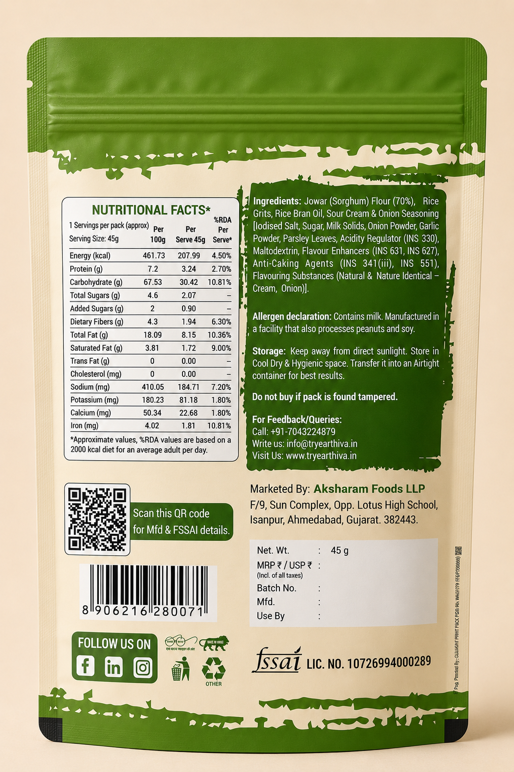 Jowar Puff - Cream & Onion - Pack of 5